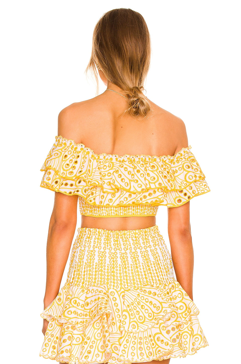 yellow two piece skirt set