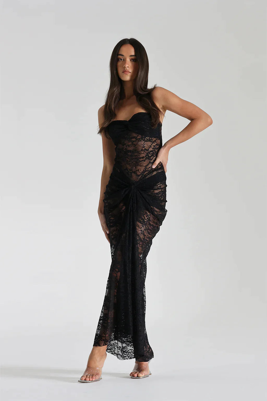 black strapless maxi dress