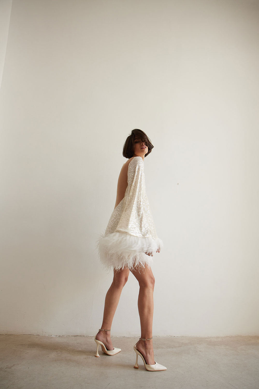 white feather dress