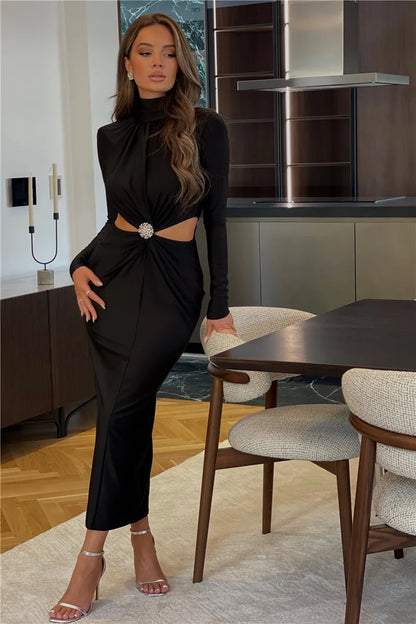 black cutout midi dress