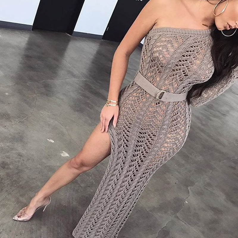 thigh slit knit dress