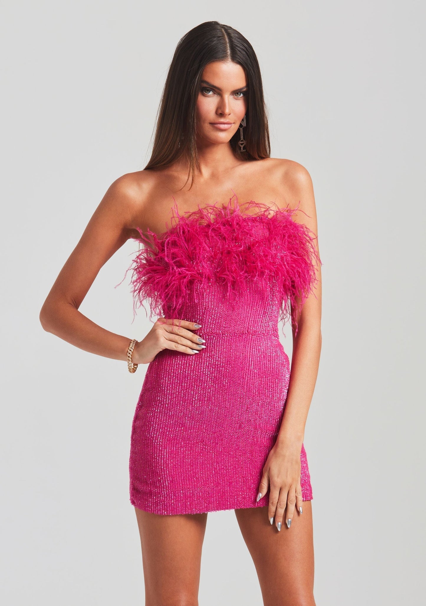 pink feather dress