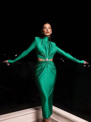 green satin dress