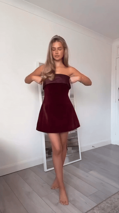 strapless velvet mini dress
